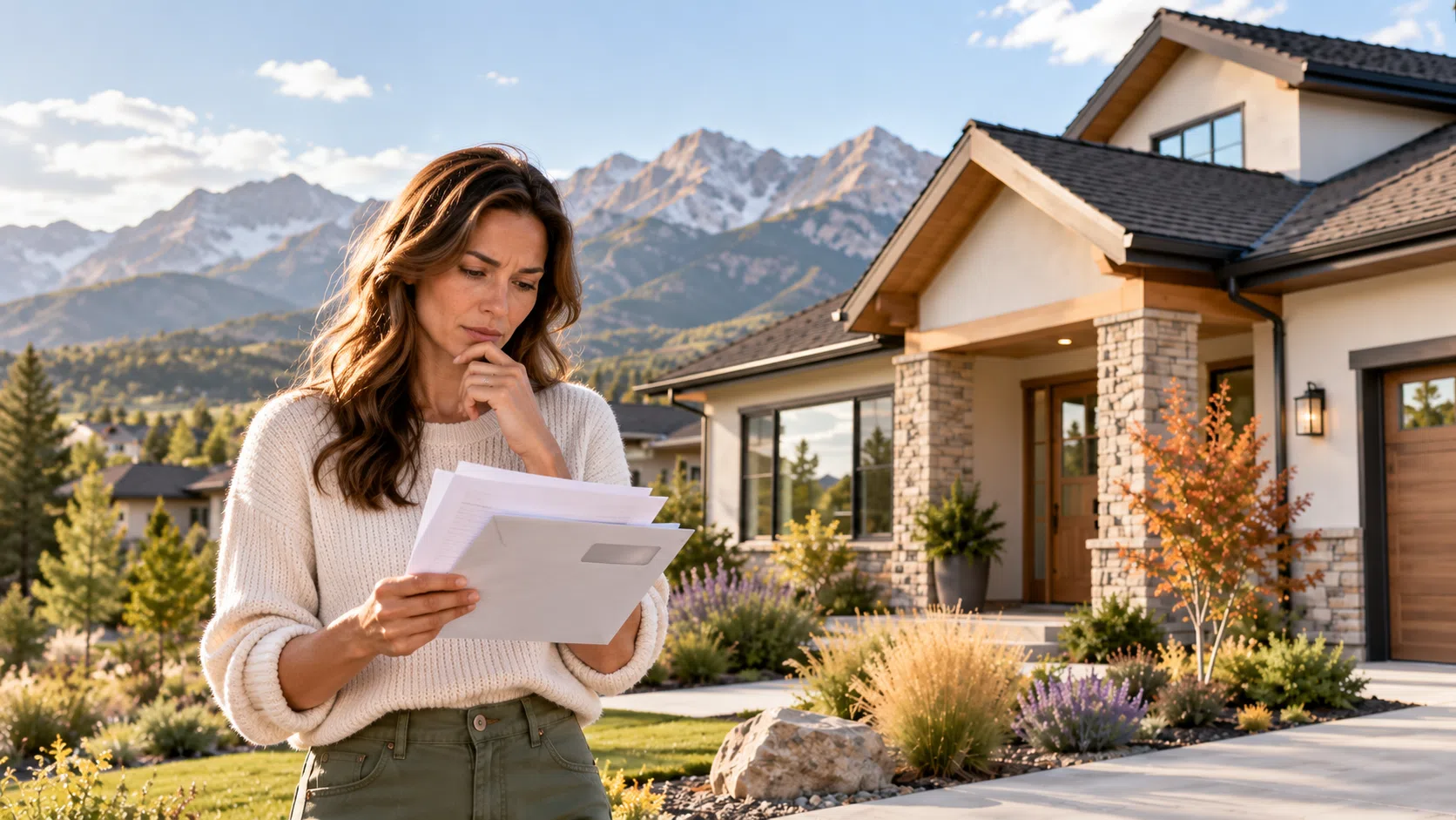 Residential home and insurance-related paperwork representing a homeowners policy renewal decision.