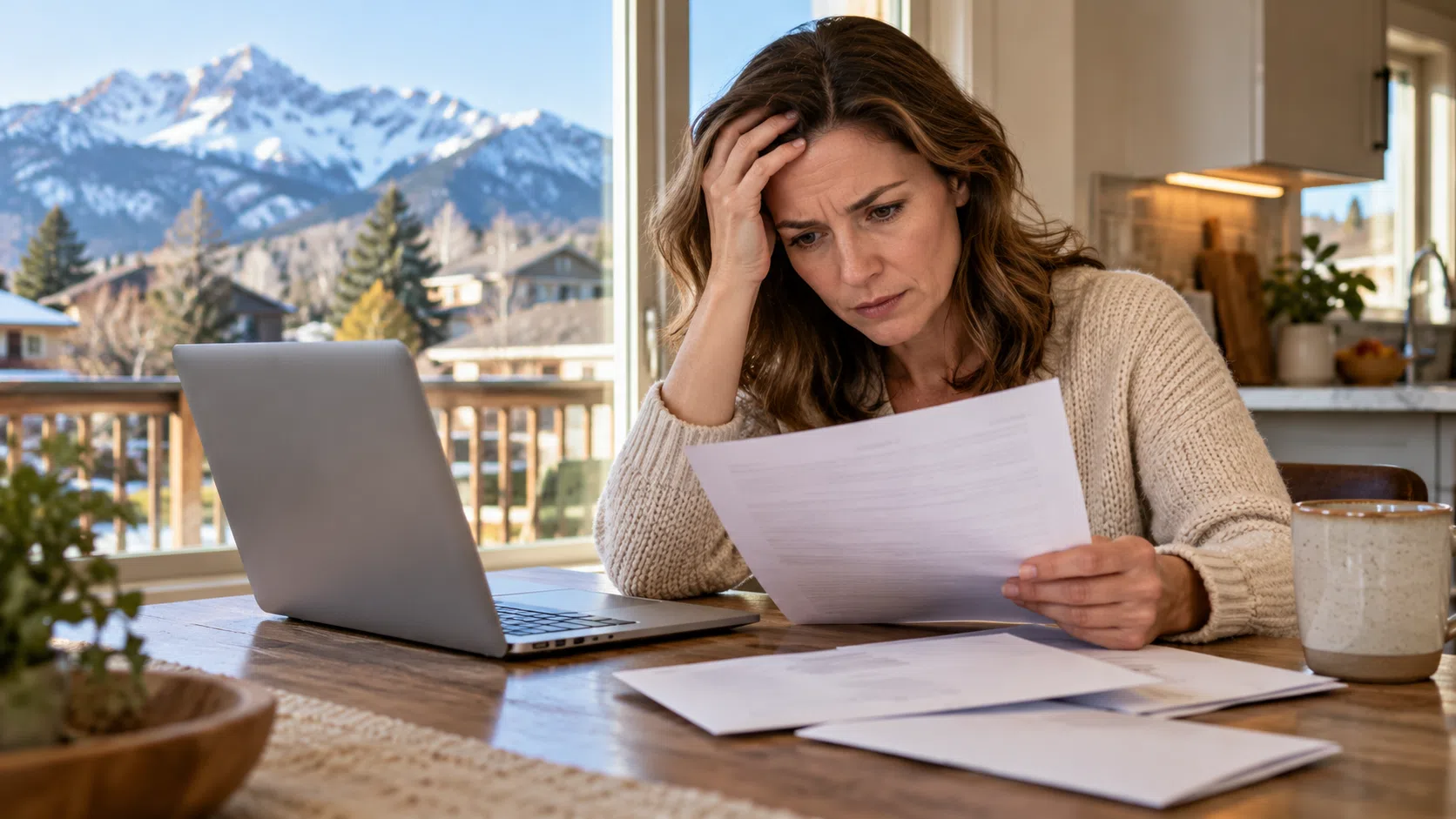 Homeowner reviewing insurance documents while considering coverage options for a Colorado residence.